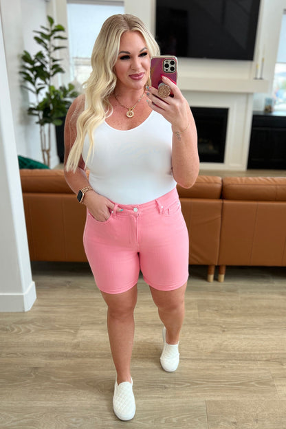 Judy Blue Pink Tummy Control Cuffed Shorts